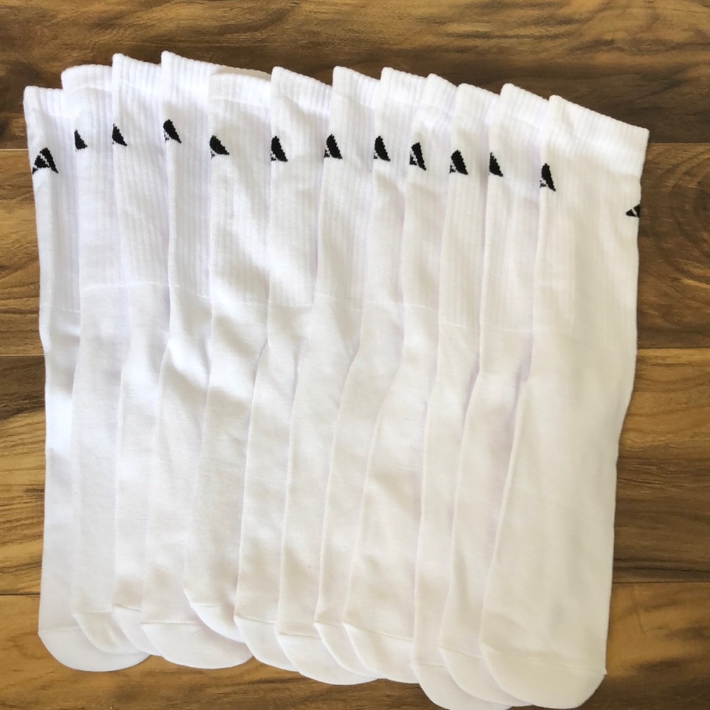 mens m/l white adidas crew socks BRAND NEW 6 pairs